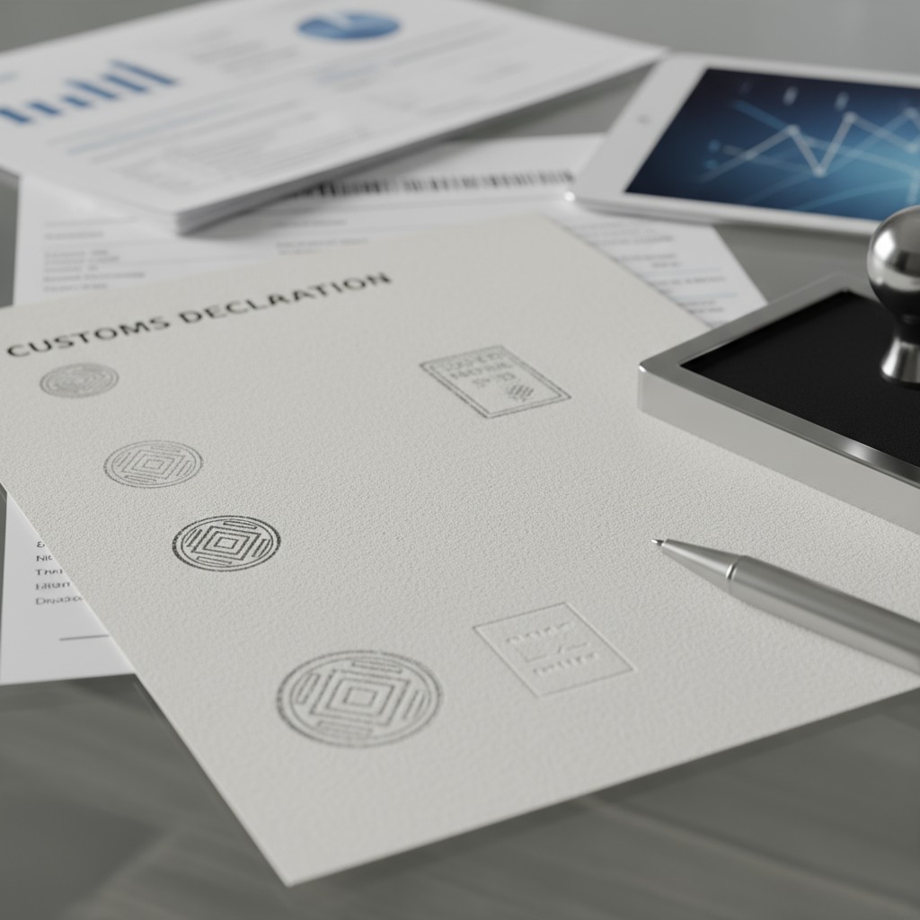 A desk with papers, a pen, keys, and an iPad for a customs declaration, highlighting the importance of accurate documentat...